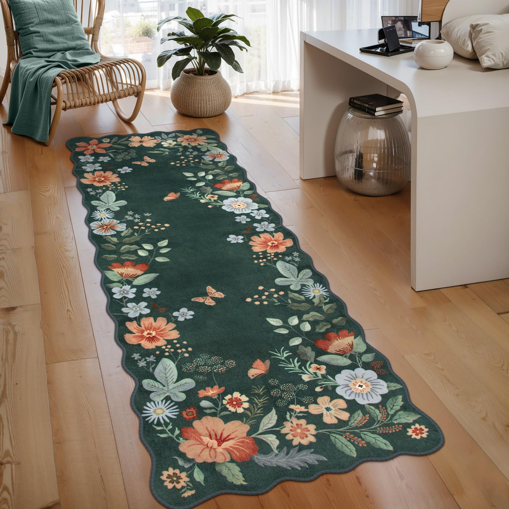 Lahome Floral Living Room Rugs, Area Rugs 5x7 Rug for Bedroom Ultra-Thin Soft Rug, Non-Slip Washable Rugs Stain Resistant Boho Rug Flore Throw Rug for ‎Dining Room Office (5x7ft,Green)
