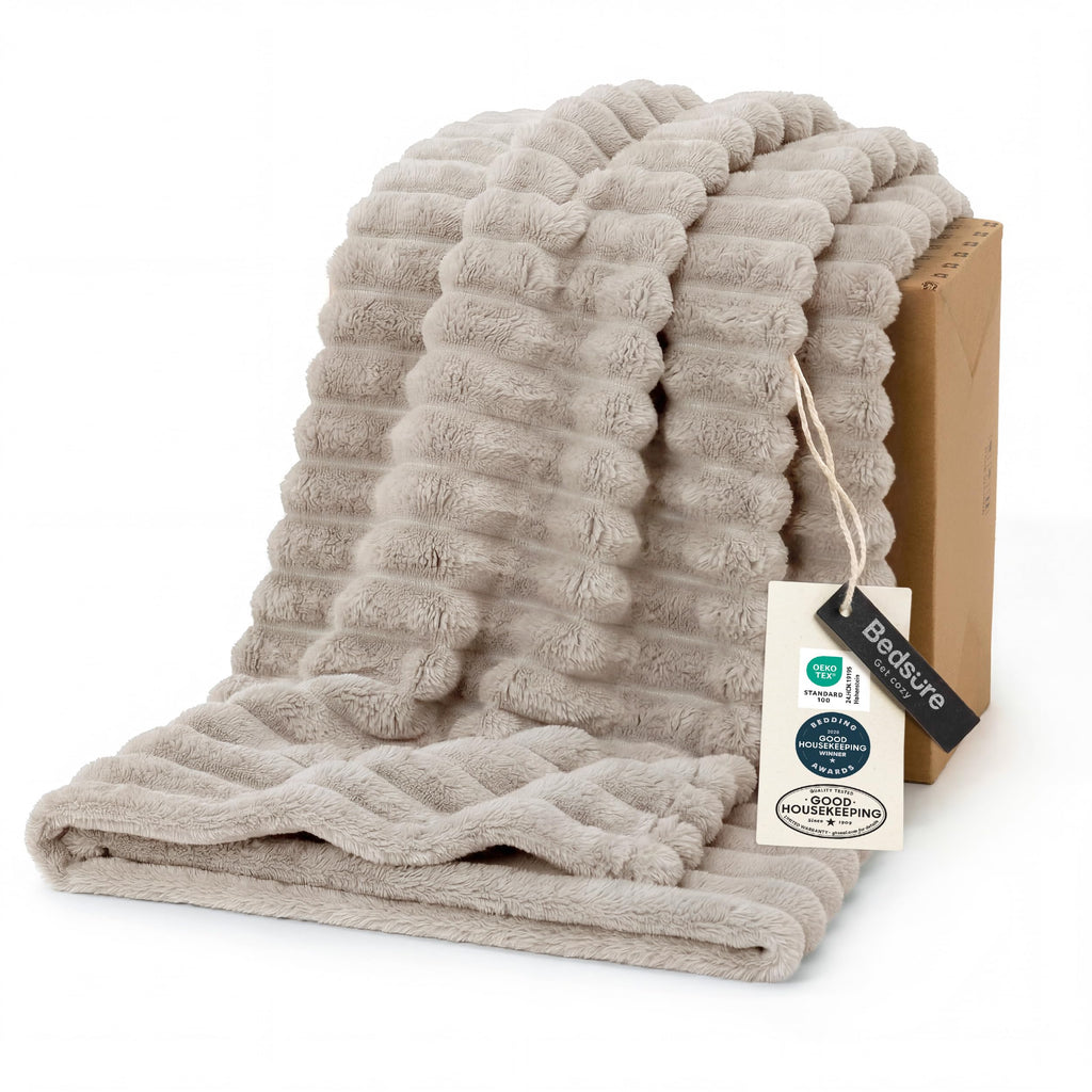Bedsure GentleSoft Blankets Queen Size for Bed - Cozy Soft Sofa Couch Cover Blankets for Women, Cute Large Bedding Fleece Throws for Girls, Off White, 90x90 Inches