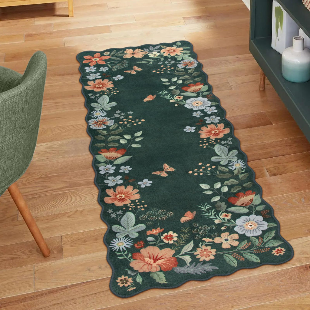 Lahome Floral Living Room Rugs, Area Rugs 5x7 Rug for Bedroom Ultra-Thin Soft Rug, Non-Slip Washable Rugs Stain Resistant Boho Rug Flore Throw Rug for ‎Dining Room Office (5x7ft,Green)