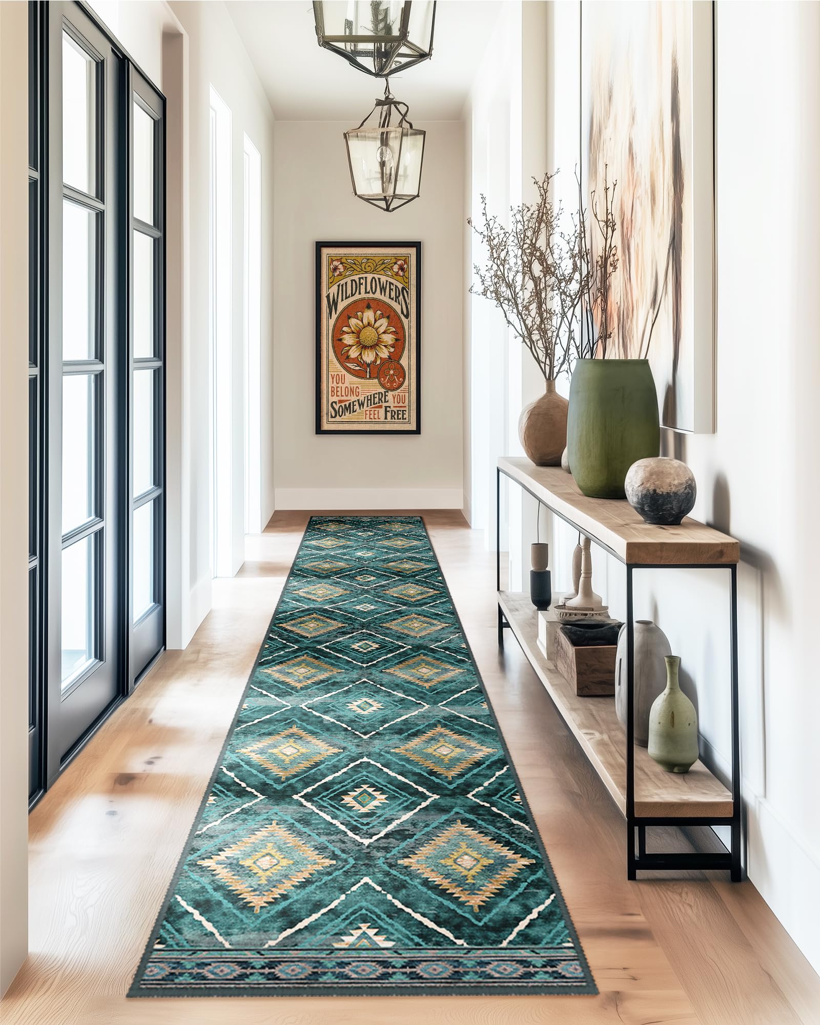 BESTSWEETIE Area Rug 5x7 Rug Machine Washable Non-Slip Low Pile Print Pattern Western Rug for Living Room Bedroom Entryway Tribal Series -Black