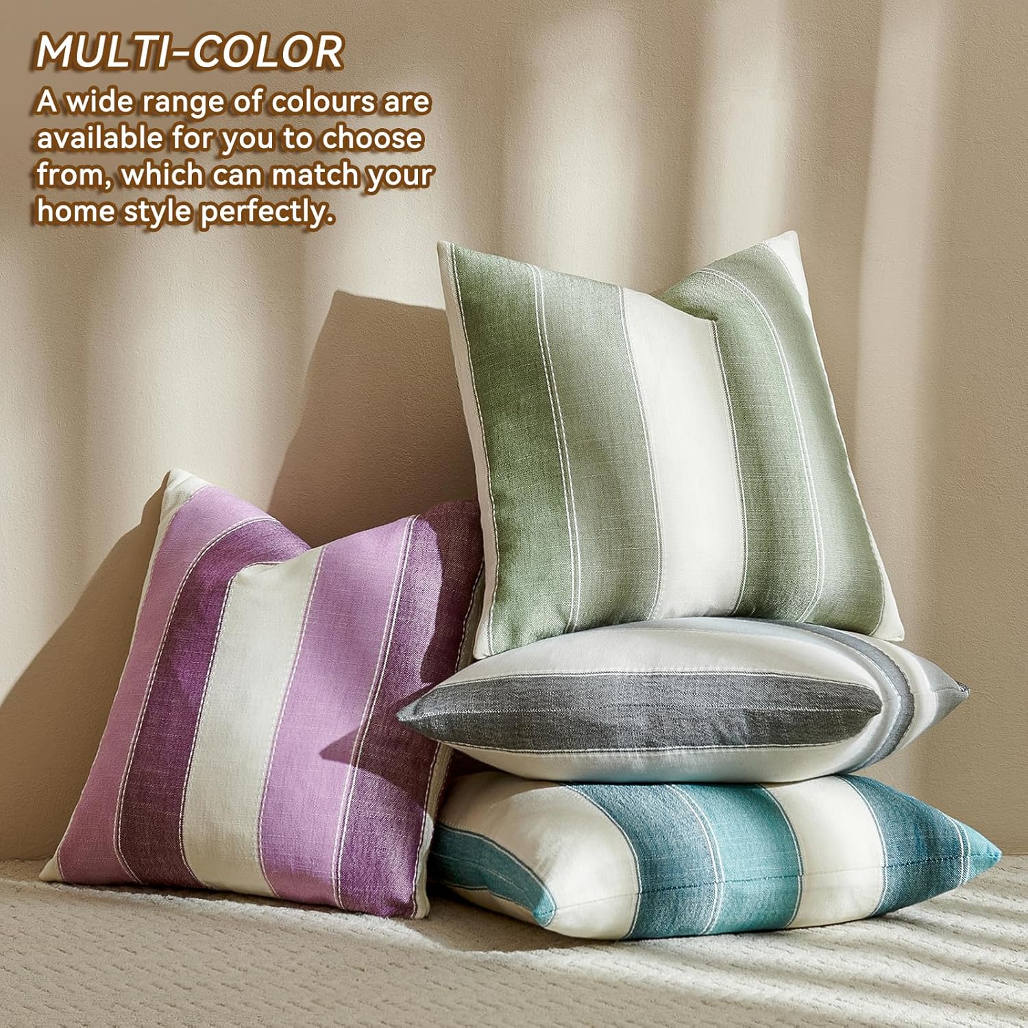 AmHoo Pack of 2 Farmhouse Stripe Check Throw Pillow Covers Set Case Cotton Linen Decorative Pillowcases Cushion Cover for Couch Bench Sofa 18x18 Inch Sage Green