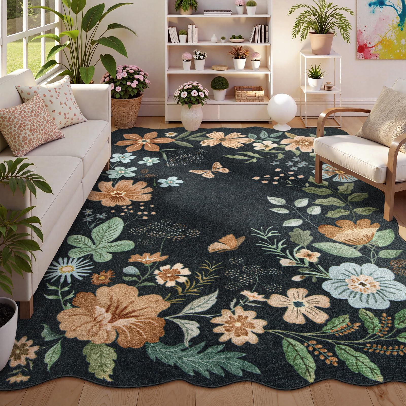 Lahome Floral Living Room Rugs, Area Rugs 5x7 Rug for Bedroom Ultra-Thin Soft Rug, Non-Slip Washable Rugs Stain Resistant Boho Rug Flore Throw Rug for ‎Dining Room Office (5x7ft,Green)