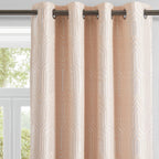 Beige and Silvery 100% Blackout Jacquard Geometric Pattern Curtains,52 Inch Wide 84 Inches Long 2 Panels, Thermal Insulated Noise Reducing Anti-Rust Grommet Drapes for Bedroom Living Room, Cream