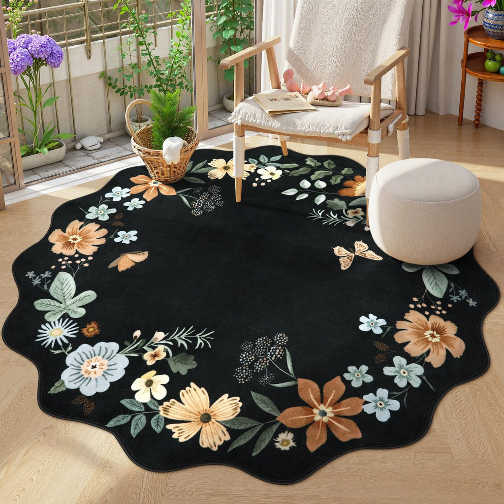 Lahome Floral Living Room Rugs, Area Rugs 5x7 Rug for Bedroom Ultra-Thin Soft Rug, Non-Slip Washable Rugs Stain Resistant Boho Rug Flore Throw Rug for ‎Dining Room Office (5x7ft,Green)