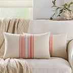 Striped Linen Textured Throw Pillow Covers 18x18 Inch Set of 2,Boho Decorative Cushion Covers, Neutral Navy Blue Accent Pillowcases for Couch, Sofa, Bed Farmhouse & Modern Living Room Decor