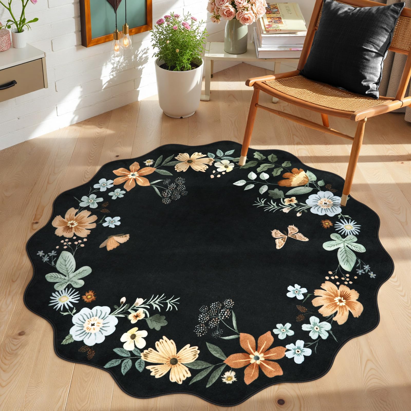Lahome Floral Living Room Rugs, Area Rugs 5x7 Rug for Bedroom Ultra-Thin Soft Rug, Non-Slip Washable Rugs Stain Resistant Boho Rug Flore Throw Rug for ‎Dining Room Office (5x7ft,Green)