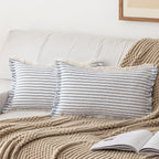 YEENAASY Throw Pillow Covers 18x18 Set of 2 Striped Fringe Pillow Cover Farmhouse Cushion Covers with Tassel Neutral Boho Pillows Decorative Square Pillowcase for Couch Sofa Bed, Khaki