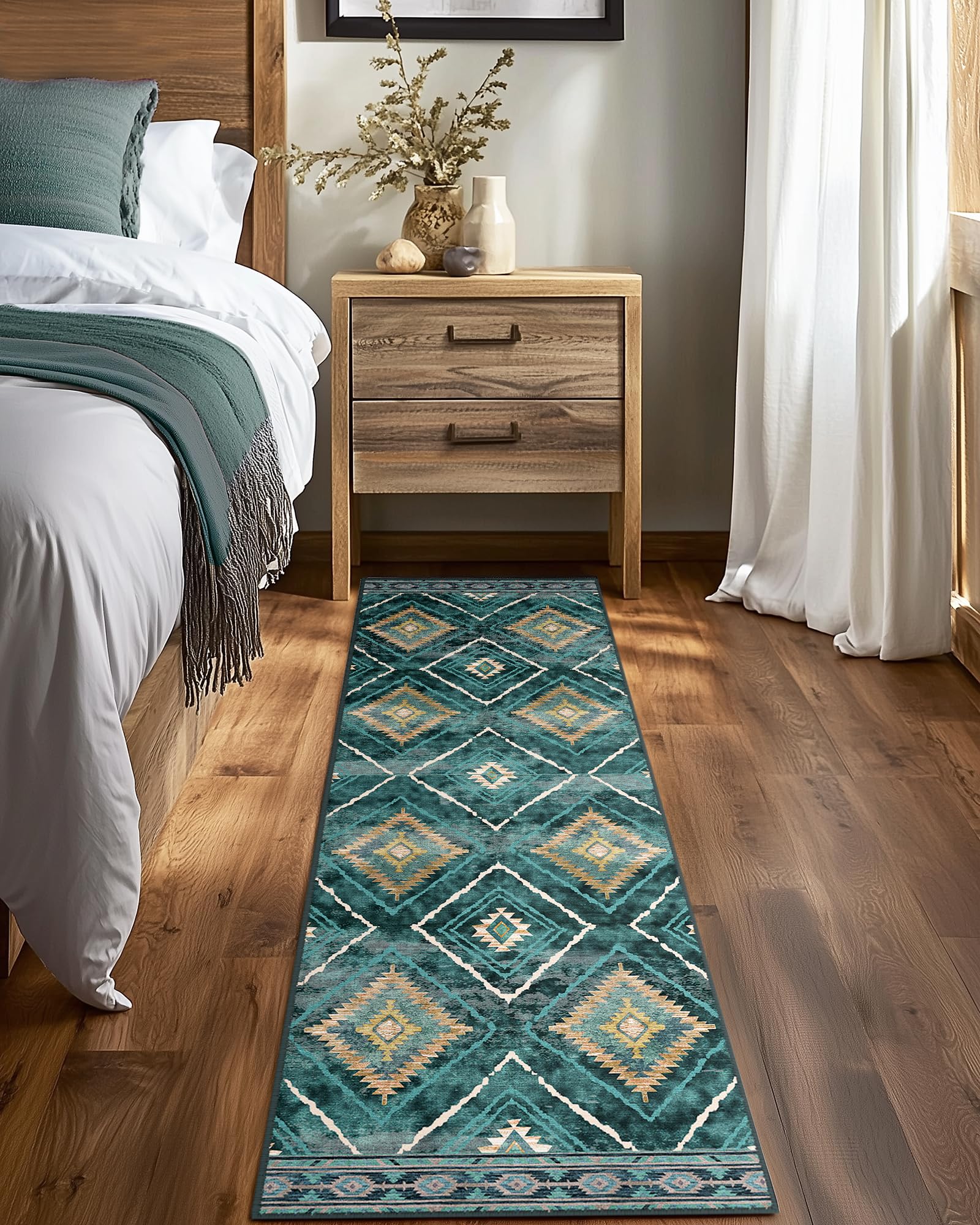 BESTSWEETIE Area Rug 5x7 Rug Machine Washable Non-Slip Low Pile Print Pattern Western Rug for Living Room Bedroom Entryway Tribal Series -Black