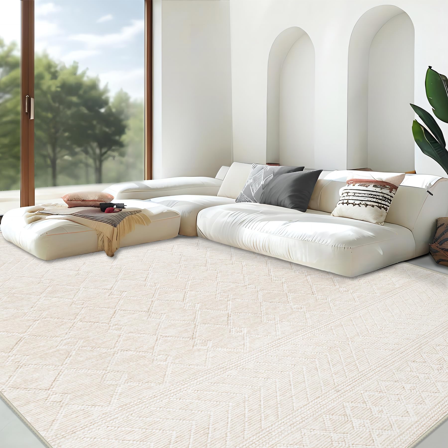 Area Rug Living Room Rugs 8x10 - Large Soft Boho Geometric Rug, Non-Slip Foldable Washable Rugs Non Shedding Morden Indoor Floor Carpet for Living Room Bedroom Office Dining Room(Brown Green,8'x10')