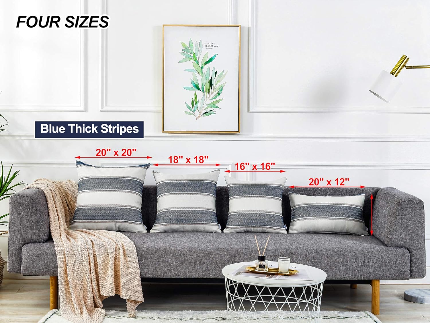 AmHoo Pack of 2 Farmhouse Linen Throw Pillow Cover Cushion Stripe Decoration Buffalo Retro Pillowcase with Hidden Zipper for Sofa Bedroom Car 18 x 18 Inch Blue