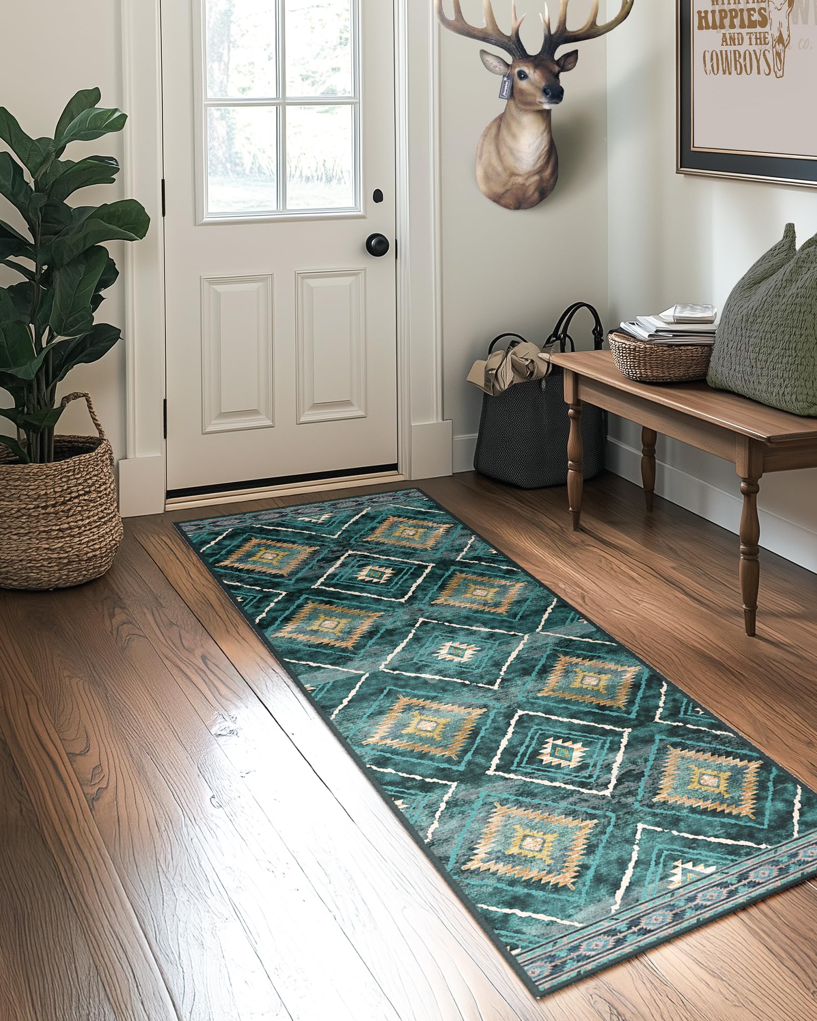 BESTSWEETIE Area Rug 5x7 Rug Machine Washable Non-Slip Low Pile Print Pattern Western Rug for Living Room Bedroom Entryway Tribal Series -Black