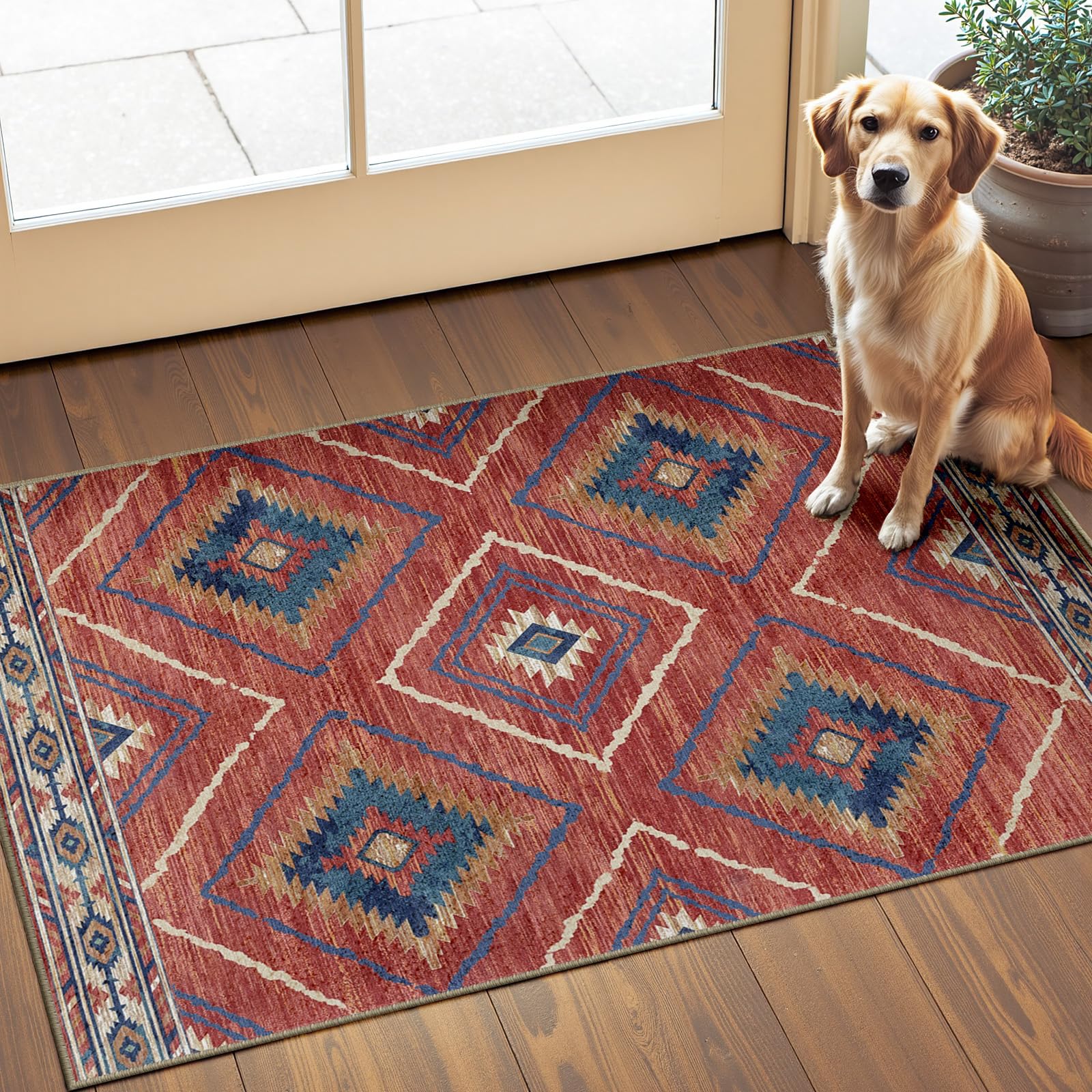 BESTSWEETIE Area Rug 5x7 Rug Machine Washable Non-Slip Low Pile Print Pattern Western Rug for Living Room Bedroom Entryway Tribal Series -Black
