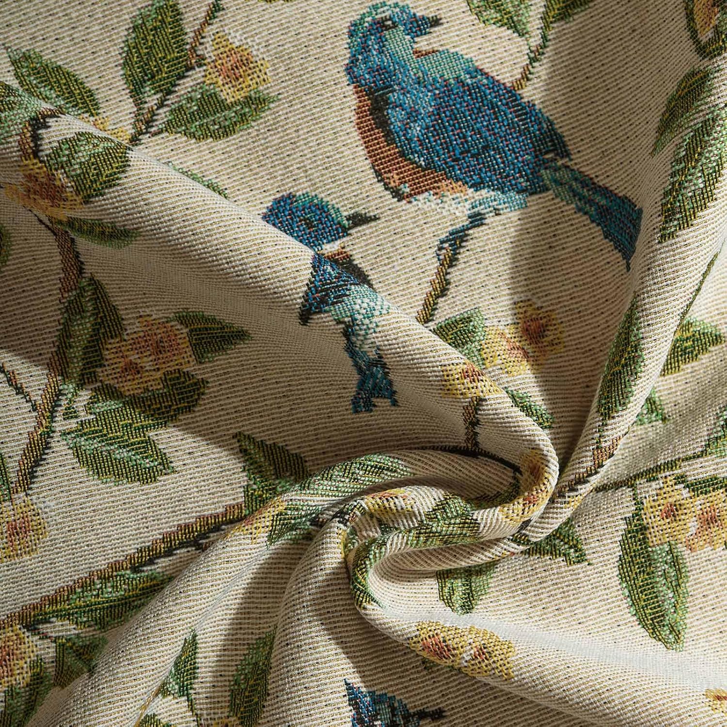 2 Pack Floral Bird Jacquard Boho Curtains 60"×85", Tassel Light Filtering Rod Pocket Farmhouse Window Drapes