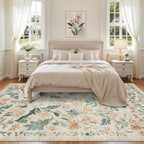 8x10 Beige Boho Floral Washable Non-Slip Thin Area Rug for Indoor Spaces