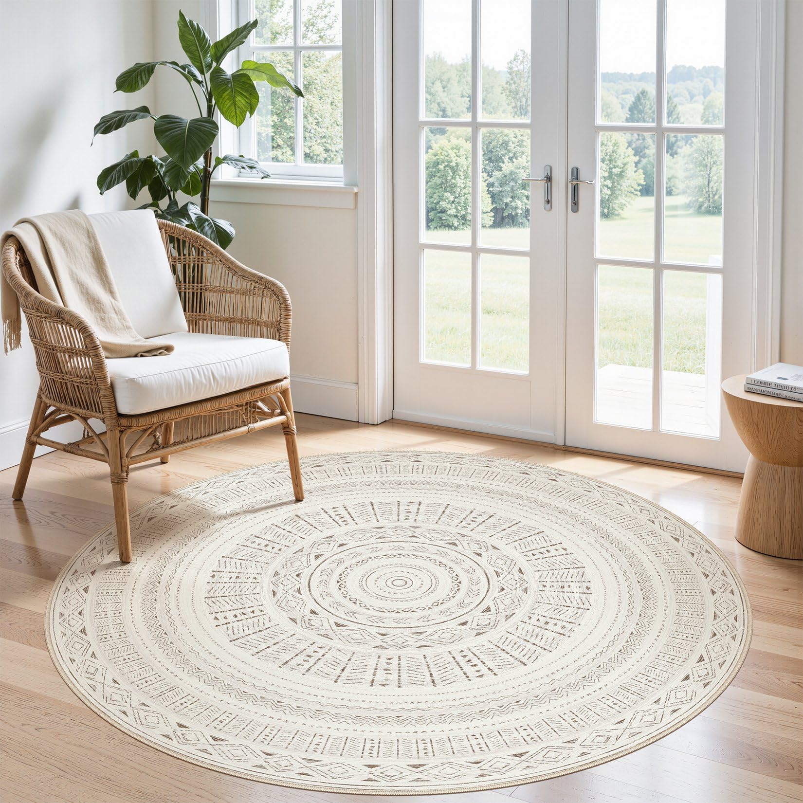 cotiled 5x7 Area Rug Living Room: Washable Boho Rugs with Non Slip Backing Large Soft Indoor Stain Resistant Carpet for Bedroom Farmhouse Dining Room Lightweight Home Decor L Brown/Cream