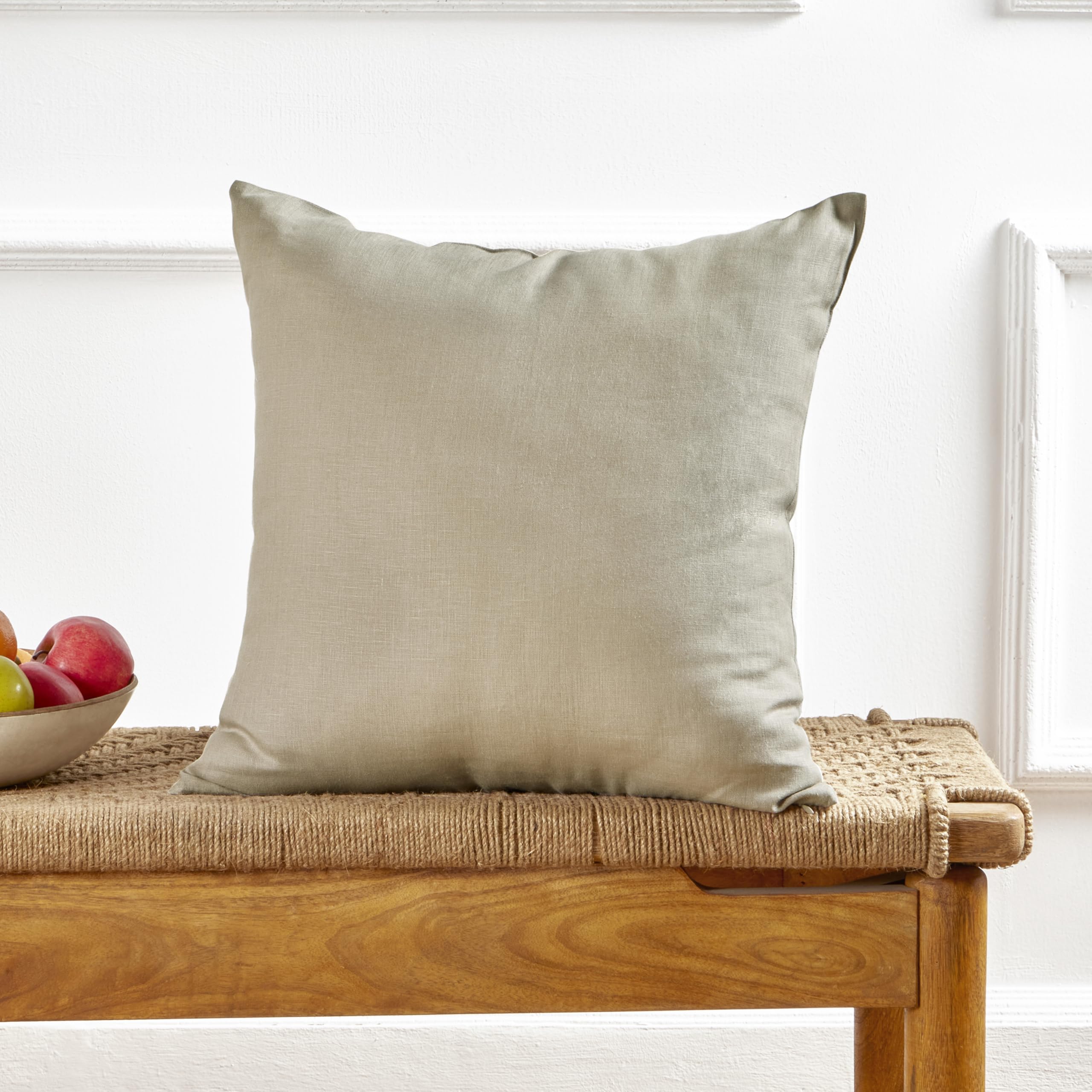 20×20 Inch Natural White Stripe 100% Linen Throw Pillow Cover with Invisible Zipper for Sofa Bed