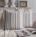 Cethom Navy Blue Boho Throw Pillow Covers 20x20 Inch Set of 2, Stripe Textured Decorative Couch Pillow Cases for Bed, Sofa, Living Room, Bedroom, Farmhouse Home Accent Cushion Covers