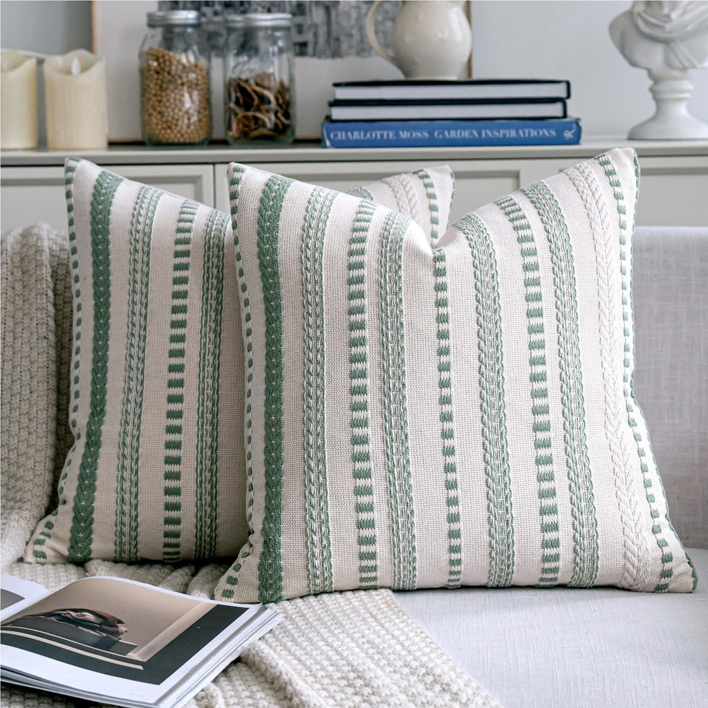 Cethom Navy Blue Boho Throw Pillow Covers 20x20 Inch Set of 2, Stripe Textured Decorative Couch Pillow Cases for Bed, Sofa, Living Room, Bedroom, Farmhouse Home Accent Cushion Covers