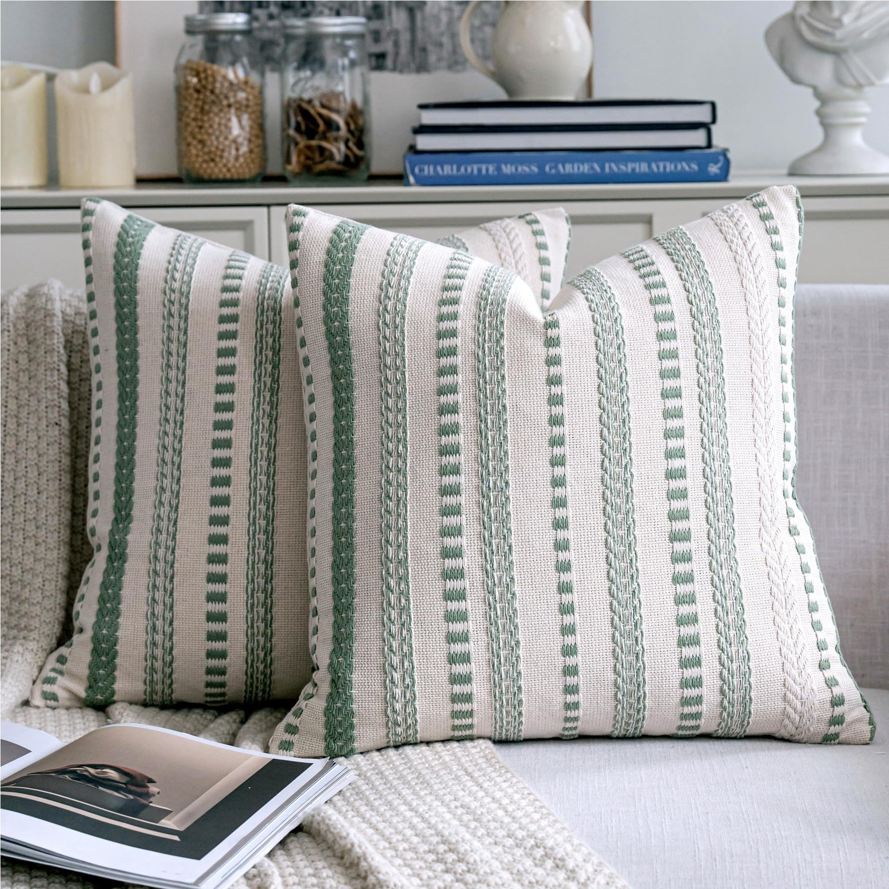 Cethom Navy Blue Boho Throw Pillow Covers 20x20 Inch Set of 2, Stripe Textured Decorative Couch Pillow Cases for Bed, Sofa, Living Room, Bedroom, Farmhouse Home Accent Cushion Covers