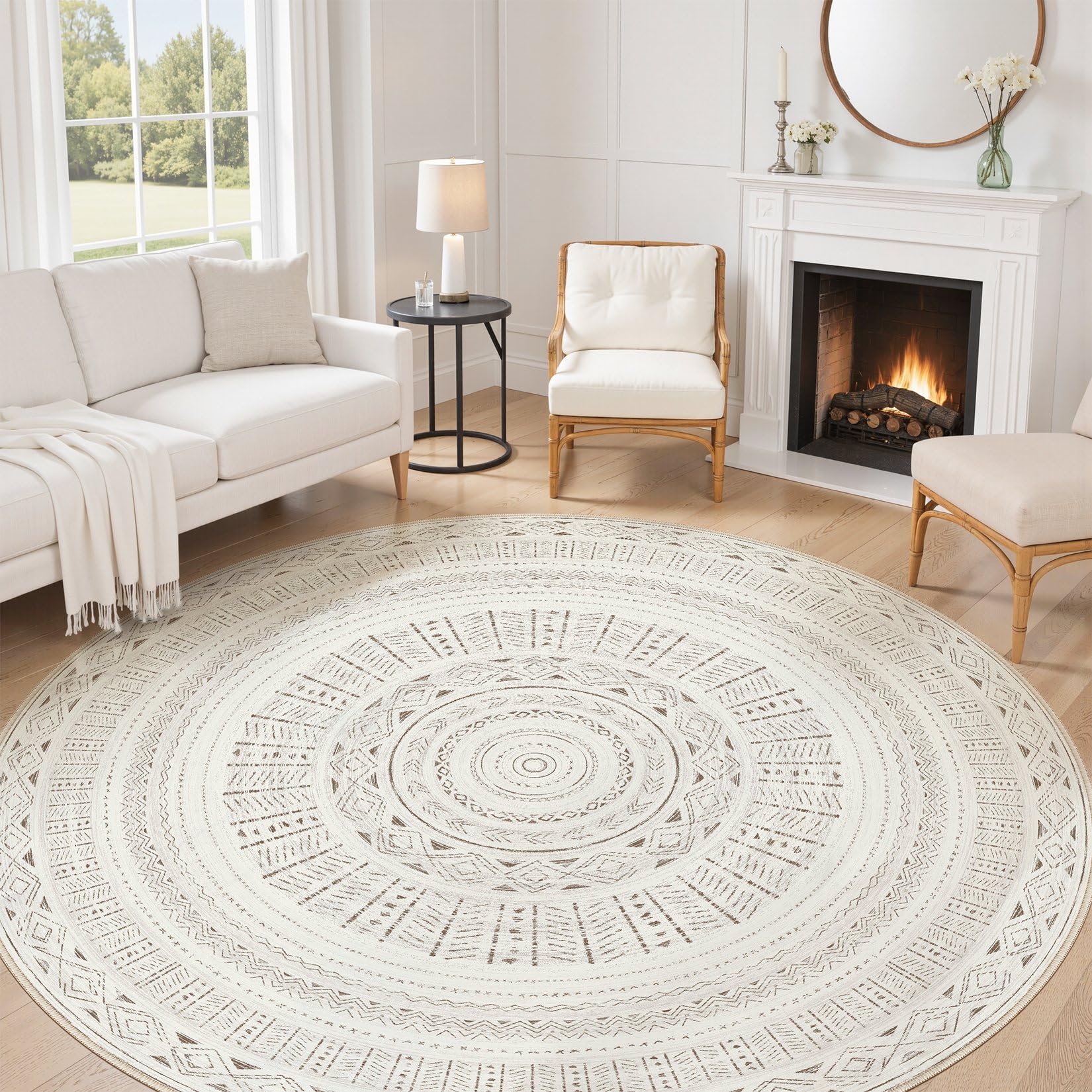 cotiled 5x7 Area Rug Living Room: Washable Boho Rugs with Non Slip Backing Large Soft Indoor Stain Resistant Carpet for Bedroom Farmhouse Dining Room Lightweight Home Decor L Brown/Cream