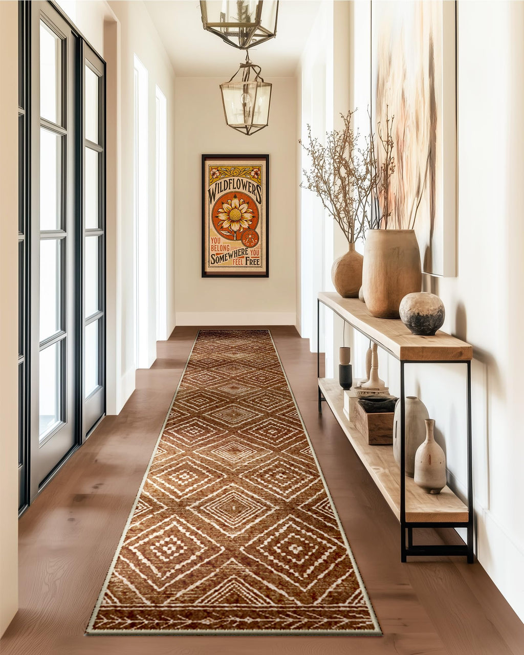 BESTSWEETIE Area Rug 5x7 Rug Machine Washable Non-Slip Low Pile Print Pattern Western Rug for Living Room Bedroom Entryway Tribal Series -Black