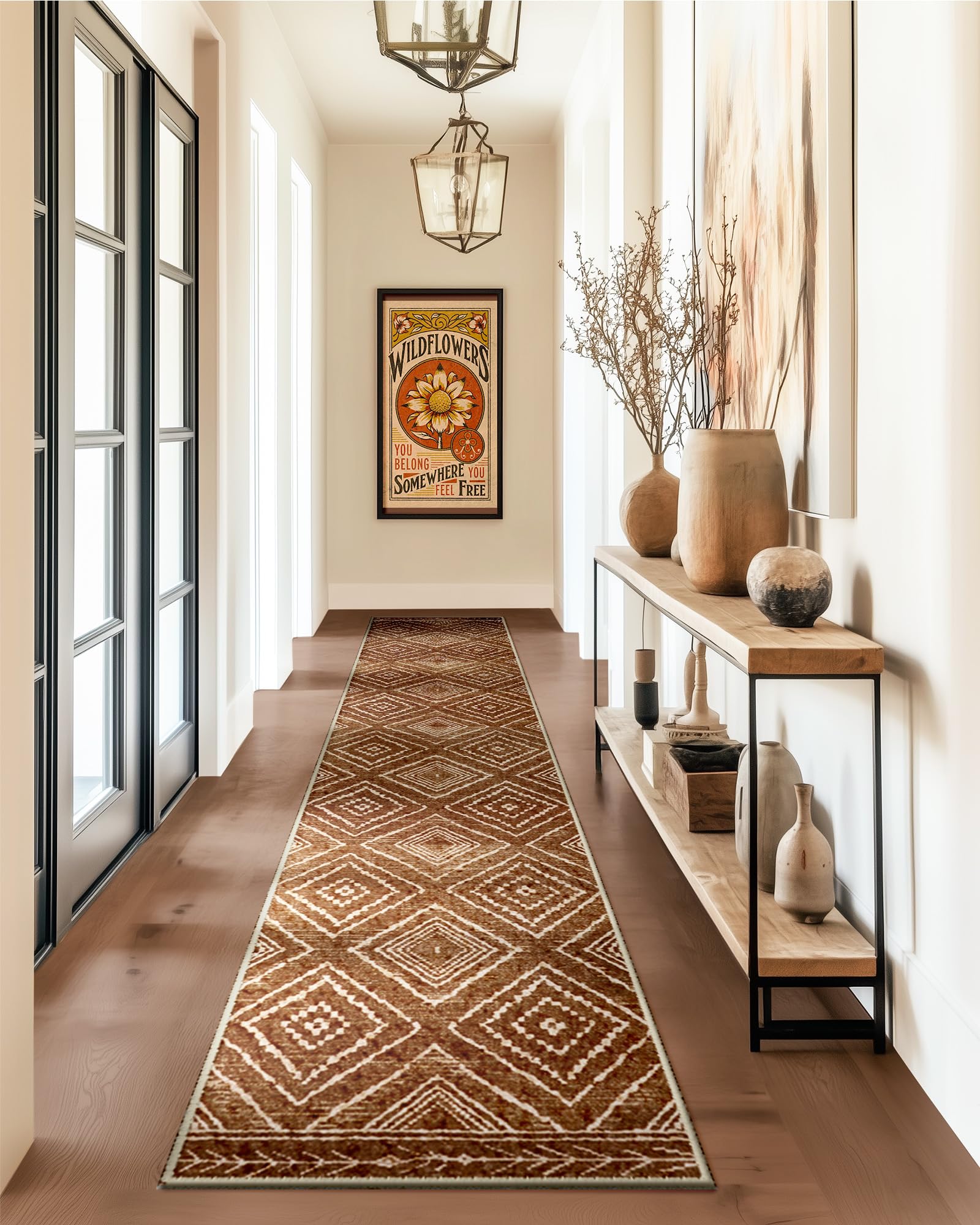 BESTSWEETIE Area Rug 5x7 Rug Machine Washable Non-Slip Low Pile Print Pattern Western Rug for Living Room Bedroom Entryway Tribal Series -Black