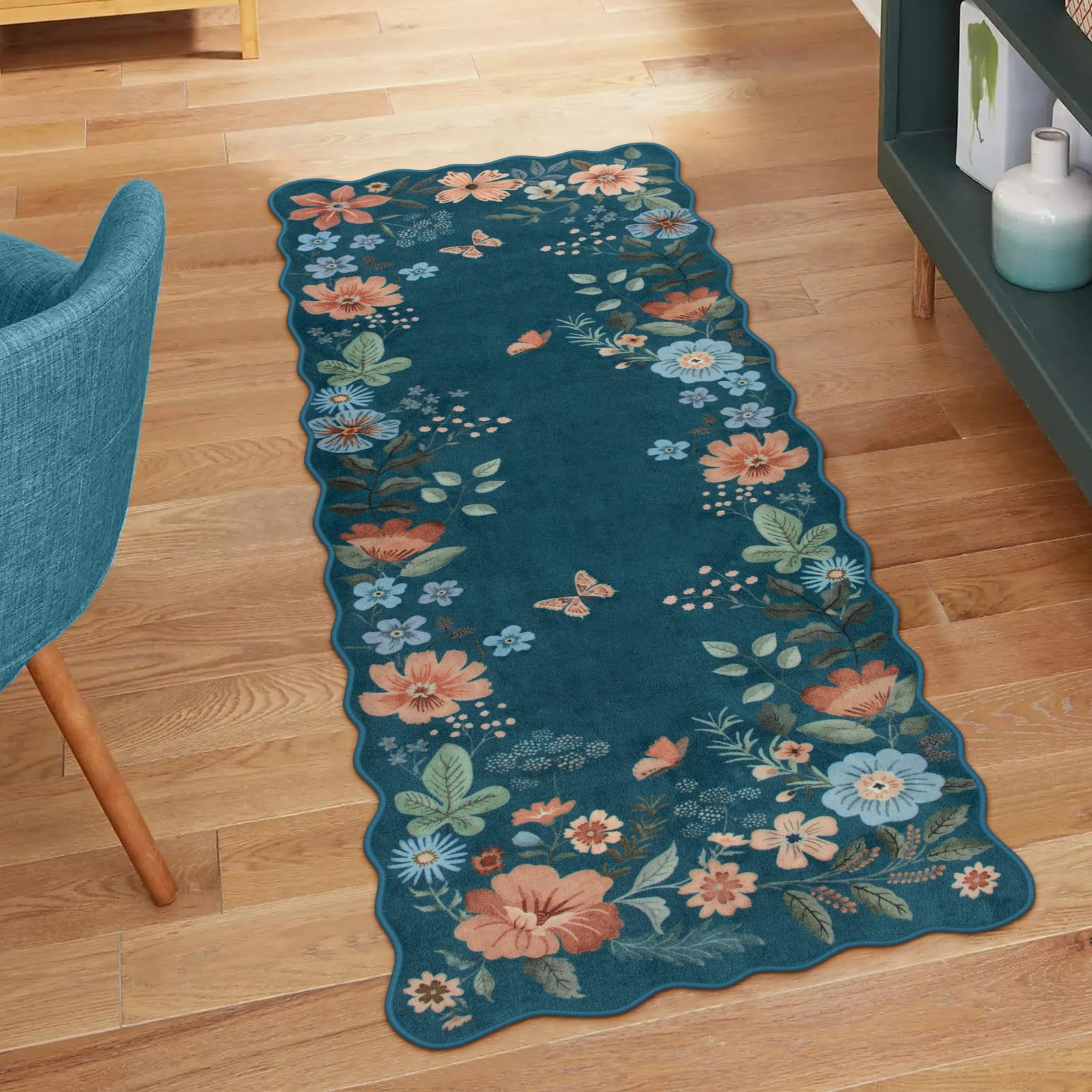 Lahome Floral Living Room Rugs, Area Rugs 5x7 Rug for Bedroom Ultra-Thin Soft Rug, Non-Slip Washable Rugs Stain Resistant Boho Rug Flore Throw Rug for ‎Dining Room Office (5x7ft,Green)