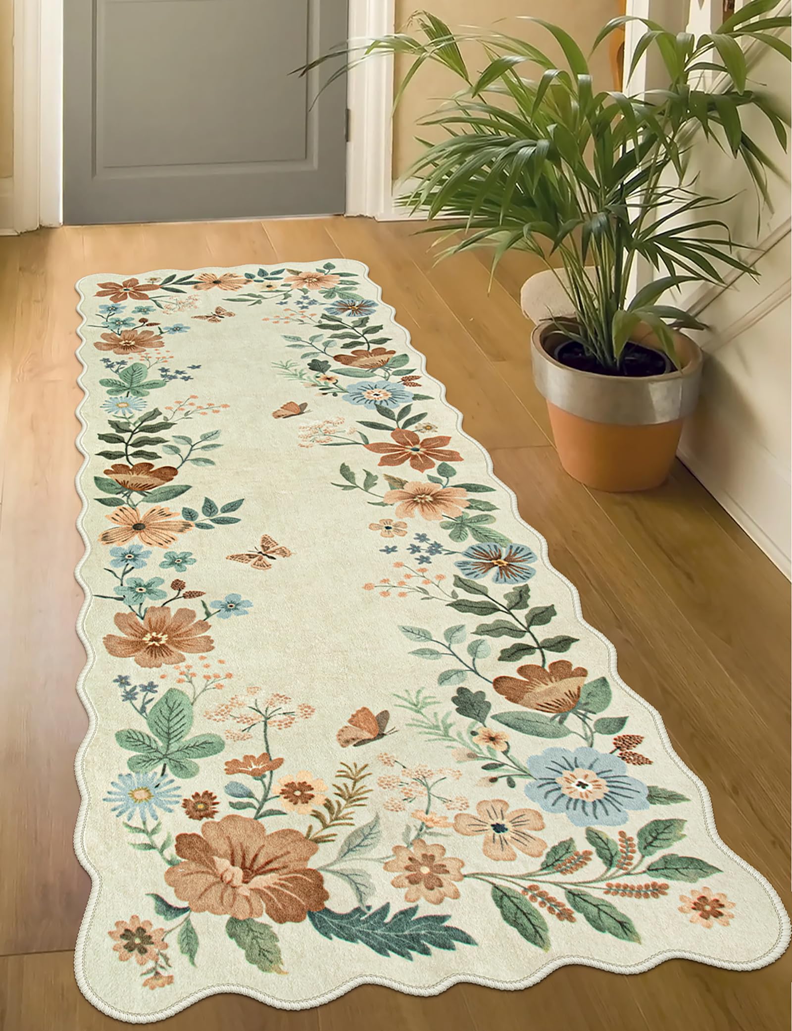 Lahome Floral Living Room Rugs, Area Rugs 5x7 Rug for Bedroom Ultra-Thin Soft Rug, Non-Slip Washable Rugs Stain Resistant Boho Rug Flore Throw Rug for ‎Dining Room Office (5x7ft,Green)