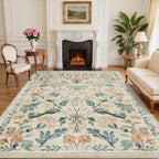 8x10 Beige Boho Floral Washable Non-Slip Thin Area Rug for Indoor Spaces