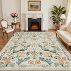 8x10 Beige Boho Floral Washable Non-Slip Thin Area Rug for Indoor Spaces