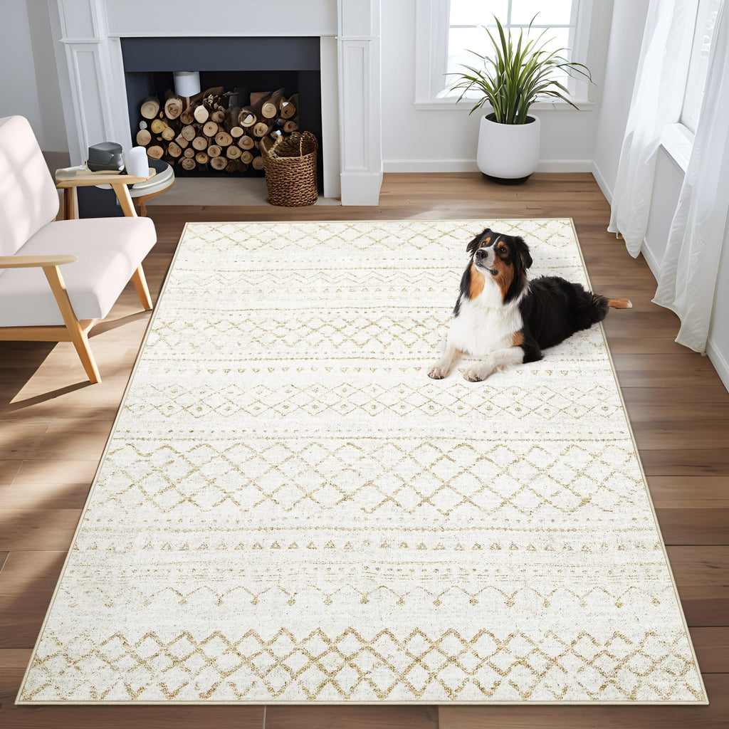 Area Rug Living Room Rugs 8x10 - Large Soft Boho Geometric Rug, Non-Slip Foldable Washable Rugs Non Shedding Morden Indoor Floor Carpet for Living Room Bedroom Office Dining Room(Brown Green,8'x10')