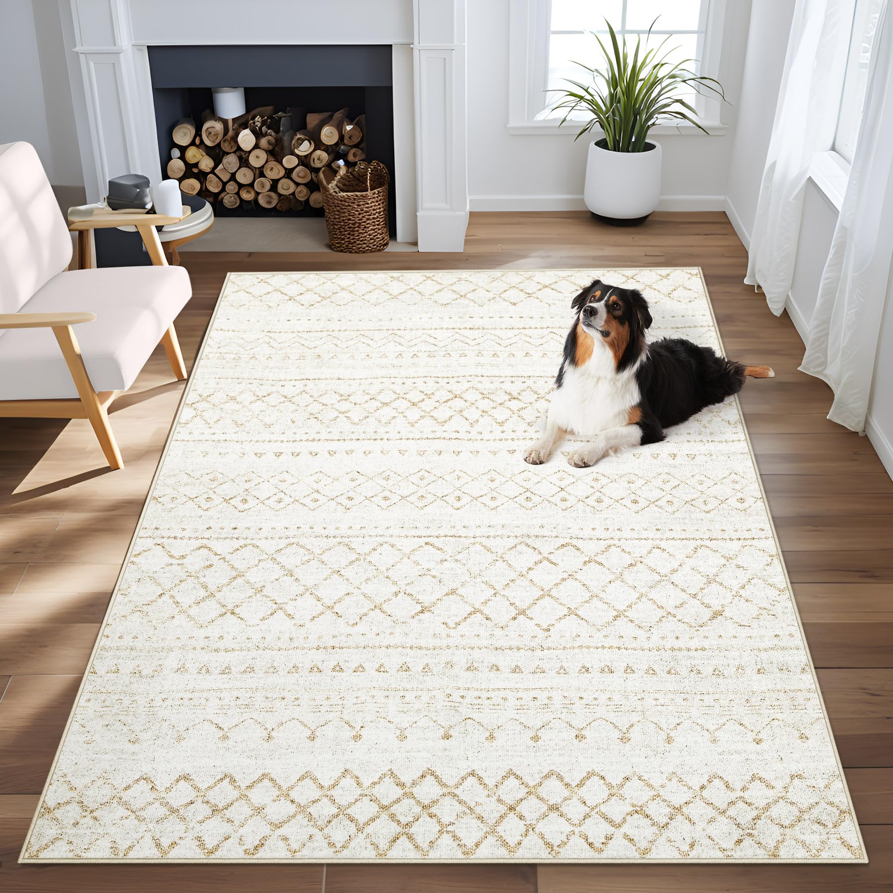 Area Rug Living Room Rugs 8x10 - Large Soft Boho Geometric Rug, Non-Slip Foldable Washable Rugs Non Shedding Morden Indoor Floor Carpet for Living Room Bedroom Office Dining Room(Brown Green,8'x10')