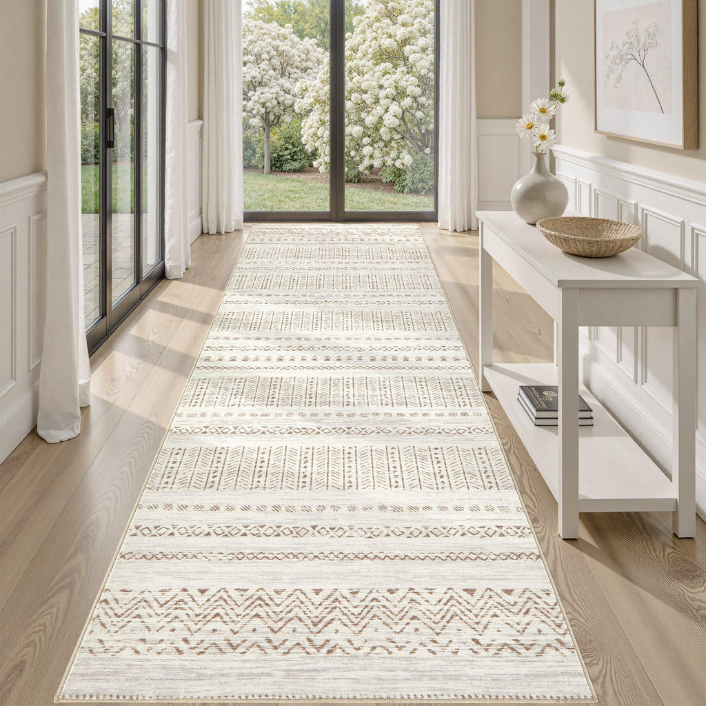 cotiled 5x7 Area Rug Living Room: Washable Boho Rugs with Non Slip Backing Large Soft Indoor Stain Resistant Carpet for Bedroom Farmhouse Dining Room Lightweight Home Decor L Brown/Cream