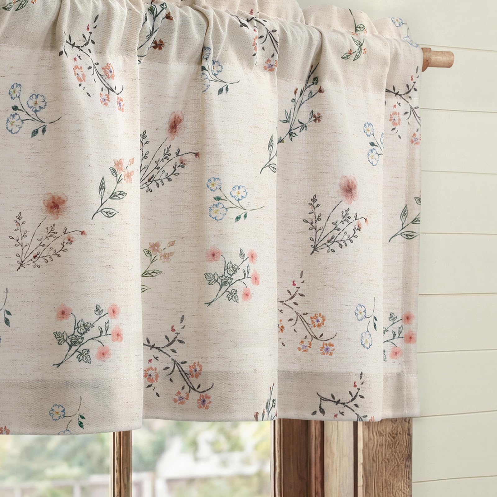 Floral Embroidered Linen Blend Curtains for Bedroom, 84 Inch Light Filtering Spring Farmhouse Vintage Drapes Beige Flower Window Treatments for Living Room Rod Pocket, Set of 2 Panels