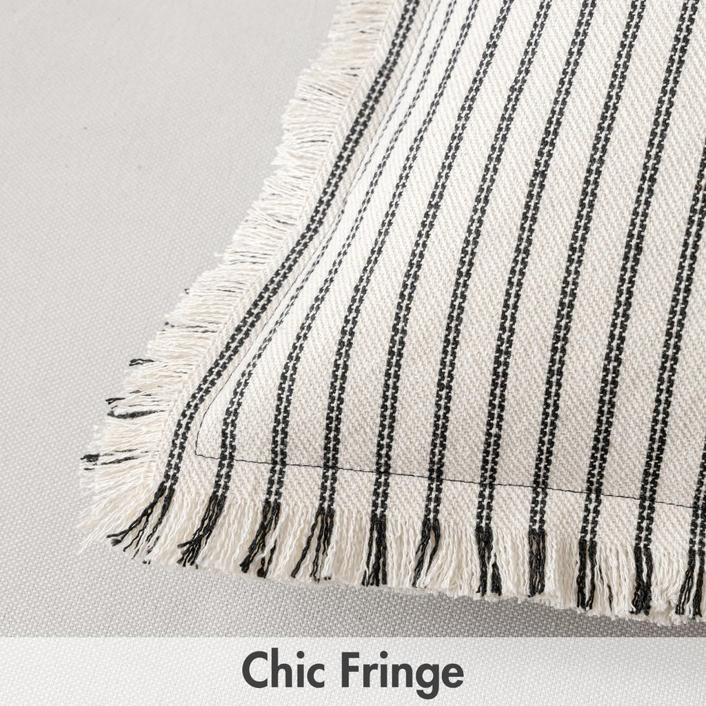 MIULEE Pack of 2 Black Pillow Covers 20x20 Inch Striped Farmhouse Couch Throw Pillow Covers with Fringe Chic Linen Decorative Cushion Covers for Sofa Living Room Bed Outdoor Home Decor