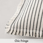 MIULEE Pack of 2 Black Pillow Covers 20x20 Inch Striped Farmhouse Couch Throw Pillow Covers with Fringe Chic Linen Decorative Cushion Covers for Sofa Living Room Bed Outdoor Home Decor