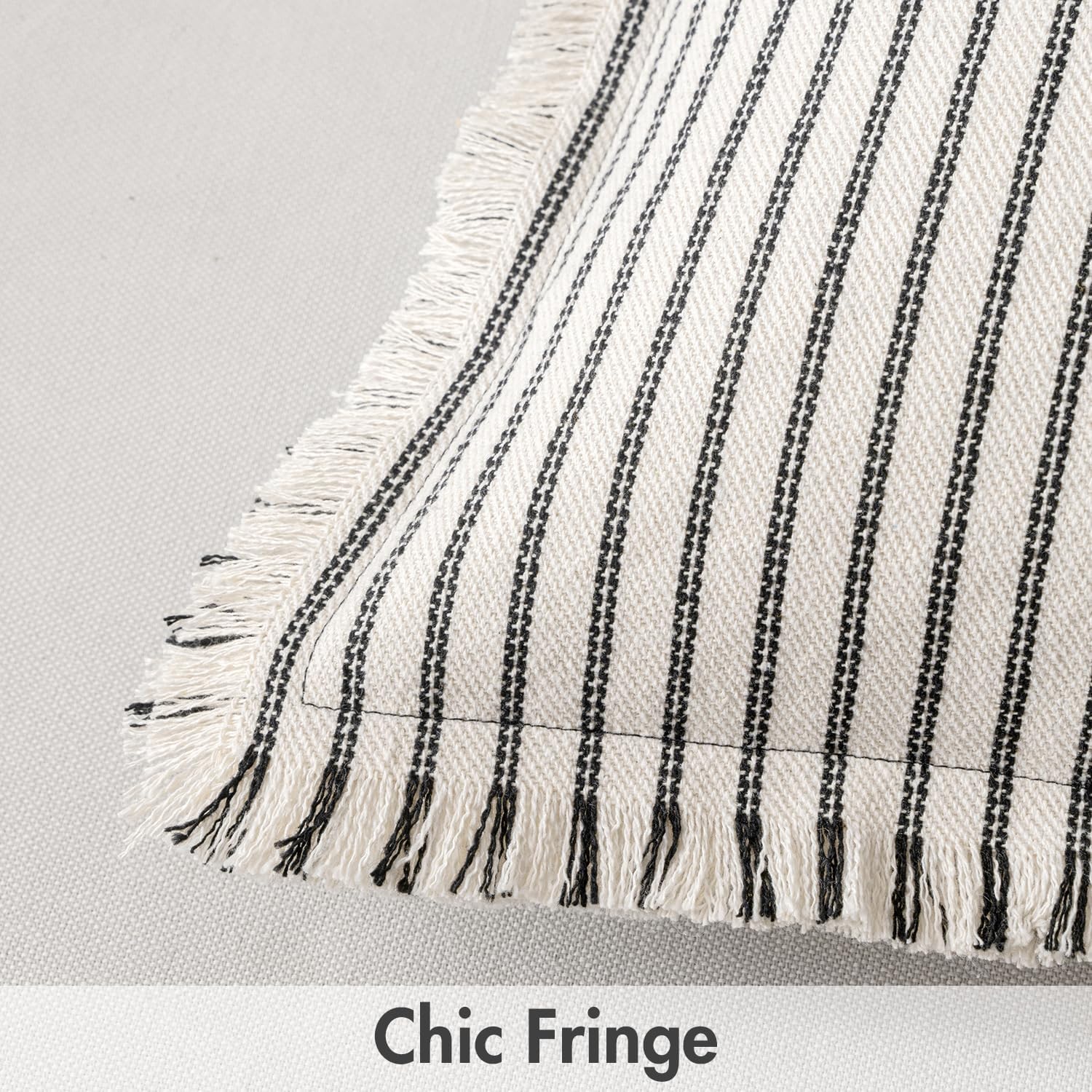 MIULEE Pack of 2 Black Pillow Covers 20x20 Inch Striped Farmhouse Couch Throw Pillow Covers with Fringe Chic Linen Decorative Cushion Covers for Sofa Living Room Bed Outdoor Home Decor