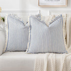 MIULEE Pack of 2 Black Pillow Covers 20x20 Inch Striped Farmhouse Couch Throw Pillow Covers with Fringe Chic Linen Decorative Cushion Covers for Sofa Living Room Bed Outdoor Home Decor
