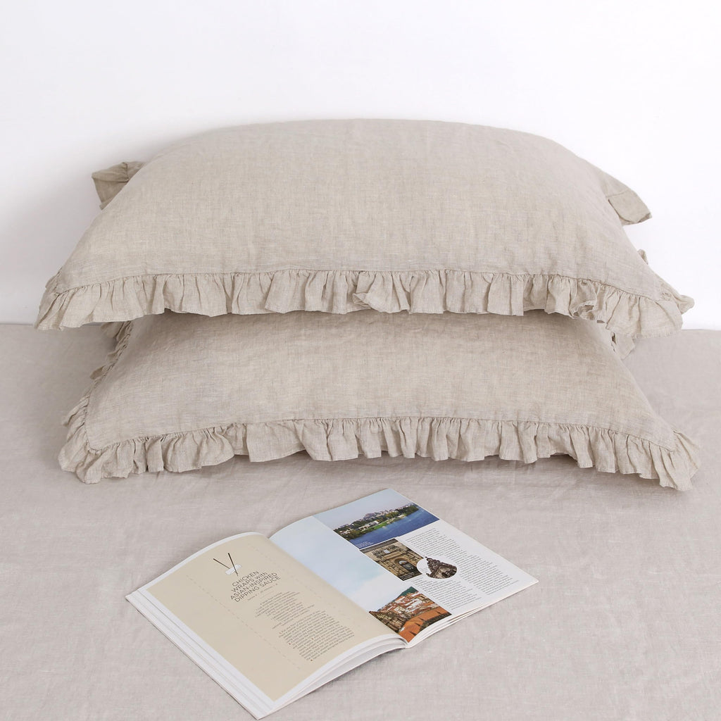 Striped Linen Pillow Cases Set of 2,20"x30" Standard/Queen Size,100% French Natural Flax Soft Linen Pillowcases,Natural Stripe