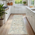 8x10 Beige Boho Floral Washable Non-Slip Thin Area Rug for Indoor Spaces
