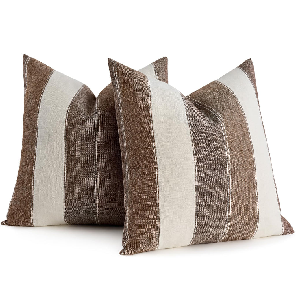 AmHoo Pack of 2 Farmhouse Stripe Check Throw Pillow Covers Set Case Cotton Linen Decorative Pillowcases Cushion Cover for Couch Bench Sofa 18x18 Inch Sage Green