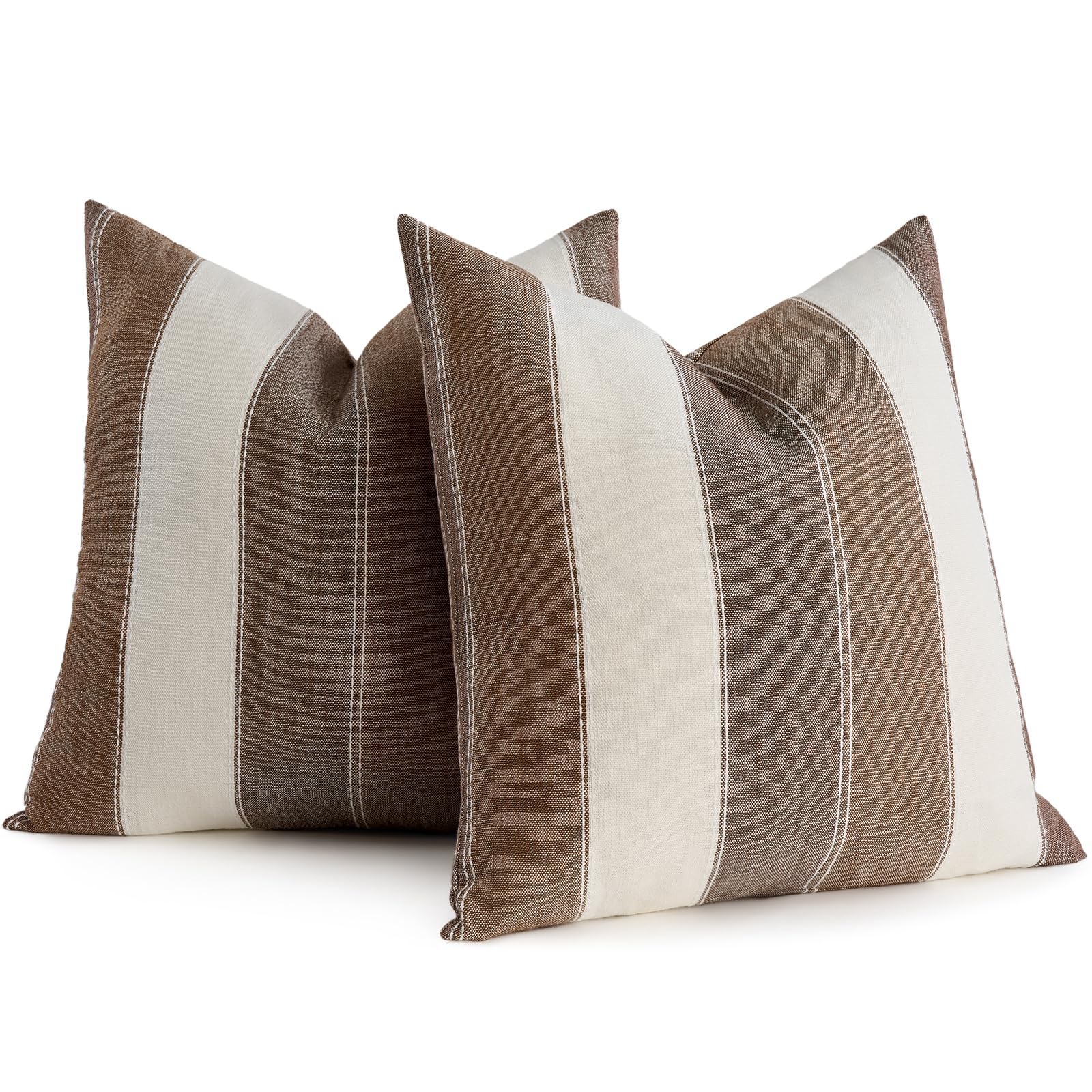 AmHoo Pack of 2 Farmhouse Stripe Check Throw Pillow Covers Set Case Cotton Linen Decorative Pillowcases Cushion Cover for Couch Bench Sofa 18x18 Inch Sage Green