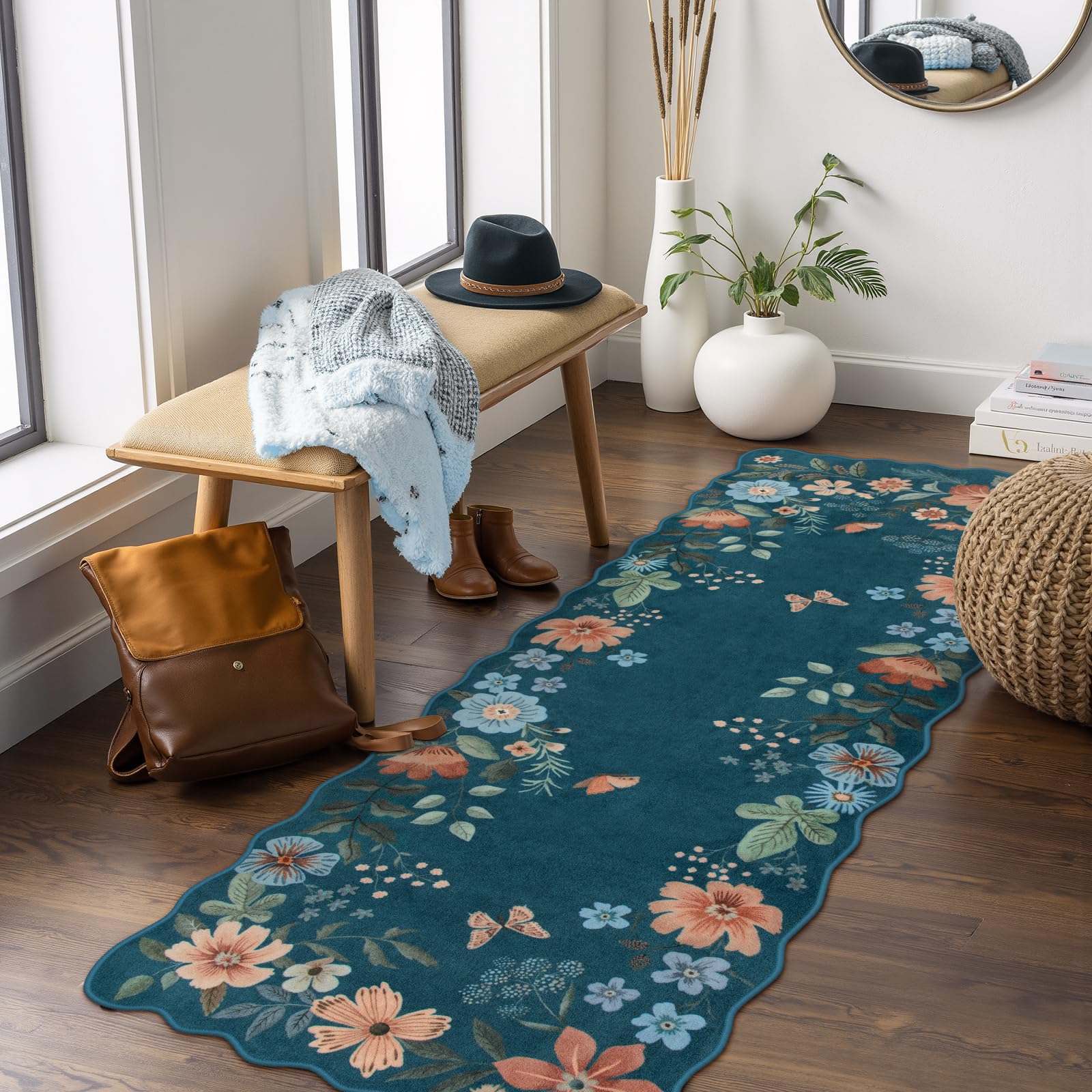 Lahome Floral Living Room Rugs, Area Rugs 5x7 Rug for Bedroom Ultra-Thin Soft Rug, Non-Slip Washable Rugs Stain Resistant Boho Rug Flore Throw Rug for ‎Dining Room Office (5x7ft,Green)