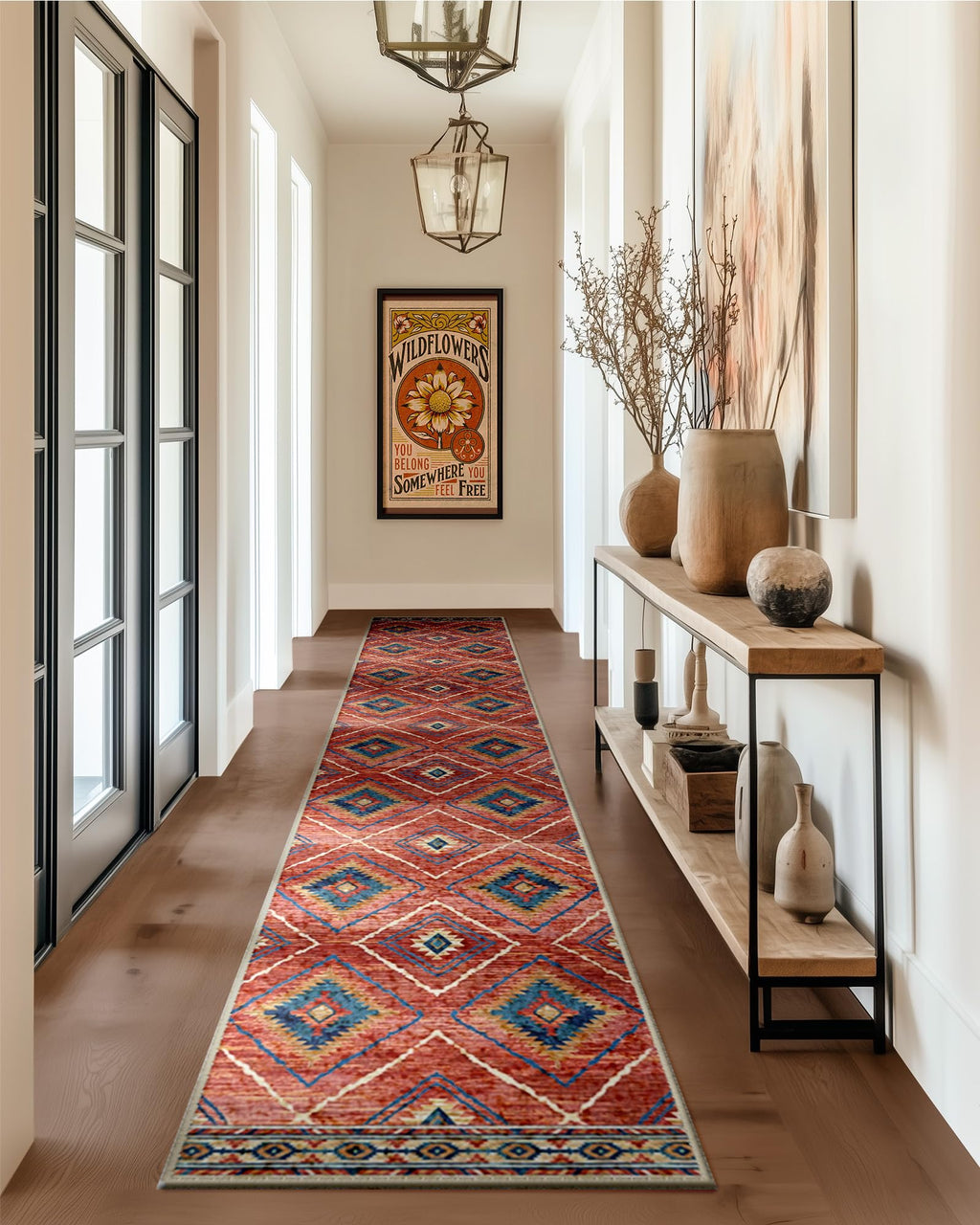BESTSWEETIE Area Rug 5x7 Rug Machine Washable Non-Slip Low Pile Print Pattern Western Rug for Living Room Bedroom Entryway Tribal Series -Black