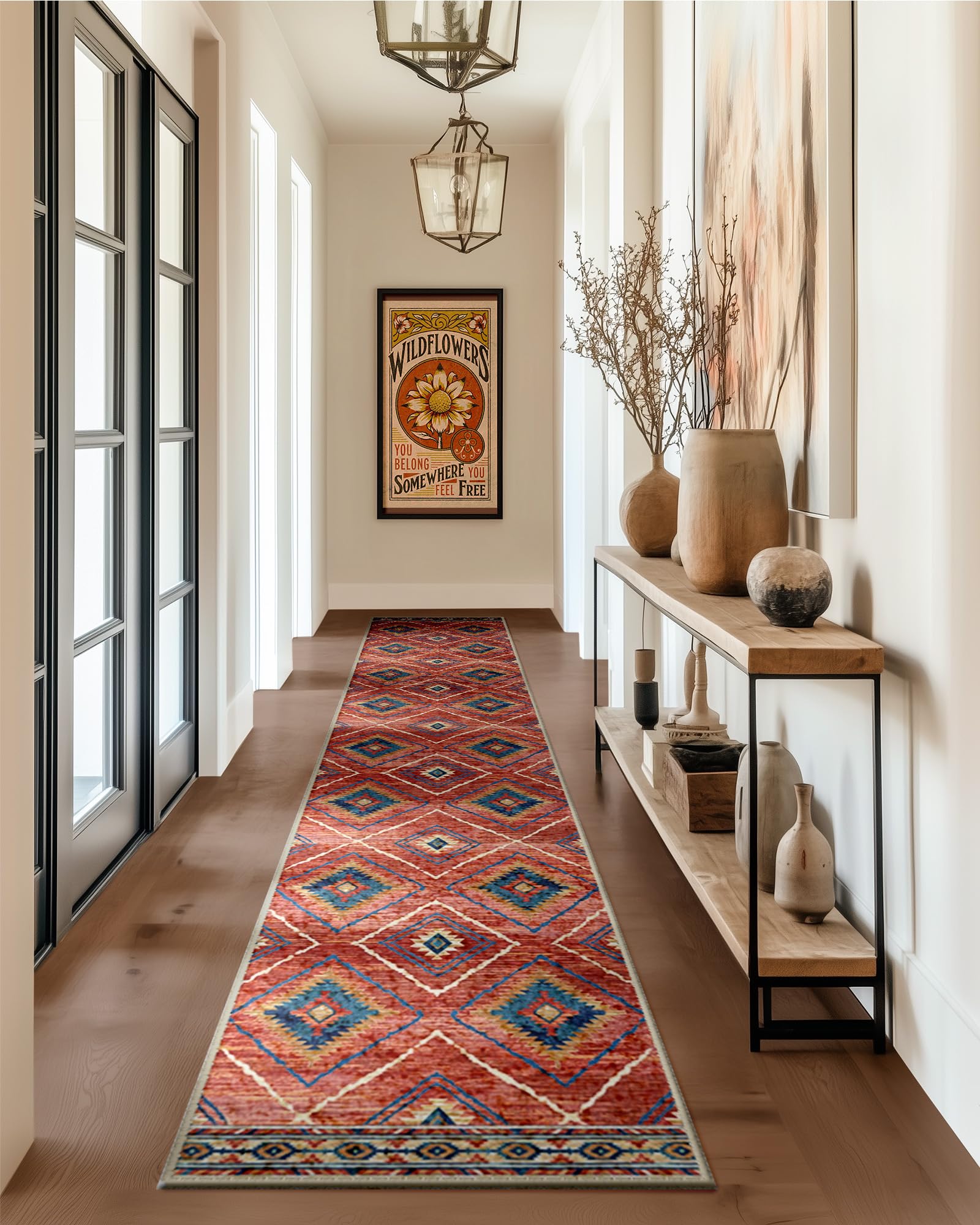 BESTSWEETIE Area Rug 5x7 Rug Machine Washable Non-Slip Low Pile Print Pattern Western Rug for Living Room Bedroom Entryway Tribal Series -Black