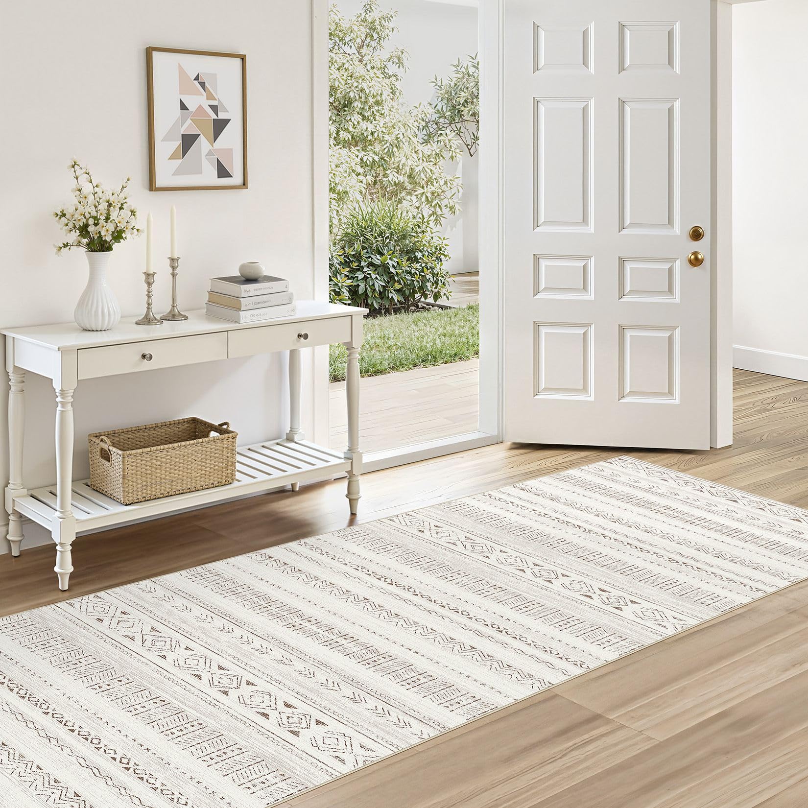 cotiled 5x7 Area Rug Living Room: Washable Boho Rugs with Non Slip Backing Large Soft Indoor Stain Resistant Carpet for Bedroom Farmhouse Dining Room Lightweight Home Decor L Brown/Cream