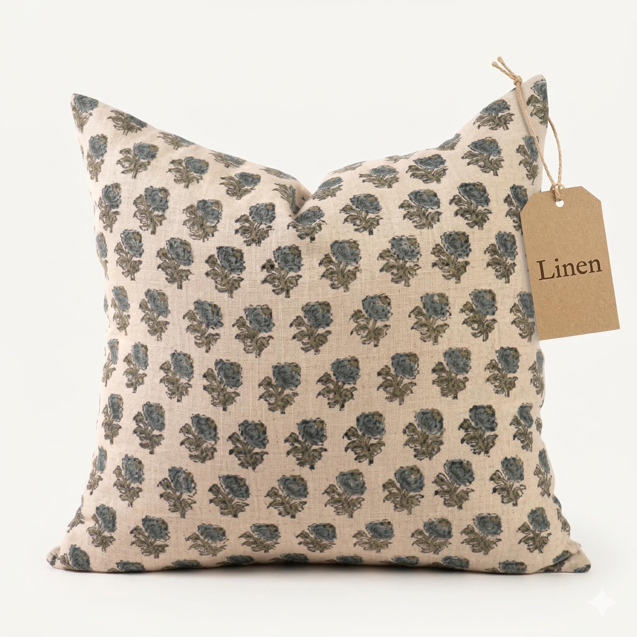 Decorative Pillow Cover French Country Pillow Cover Cottage Decor Floral Block Print, Farmhouse Decorative Cushion Cover, Striped Pillow Cover Line and Loop (Brown-Beige Stripe)