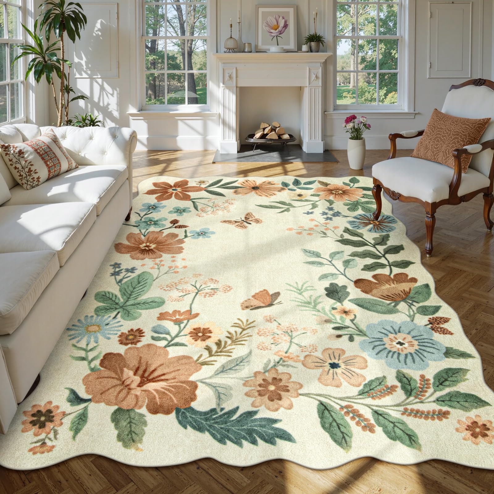 Lahome Floral Living Room Rugs, Area Rugs 5x7 Rug for Bedroom Ultra-Thin Soft Rug, Non-Slip Washable Rugs Stain Resistant Boho Rug Flore Throw Rug for ‎Dining Room Office (5x7ft,Green)