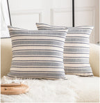 Cethom Decorative Boho Throw Pillow Covers, Farmhouse Textured Pillow Case, 20 x 20 Inch Set of 2, Chair Sofa Bedroom Living Room Home Decor Couch Cushion Case, Classic Blue and Beige Striped