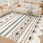 Area Rug Living Room Rugs 8x10 - Large Soft Boho Geometric Rug, Non-Slip Foldable Washable Rugs Non Shedding Morden Indoor Floor Carpet for Living Room Bedroom Office Dining Room(Brown Green,8'x10')